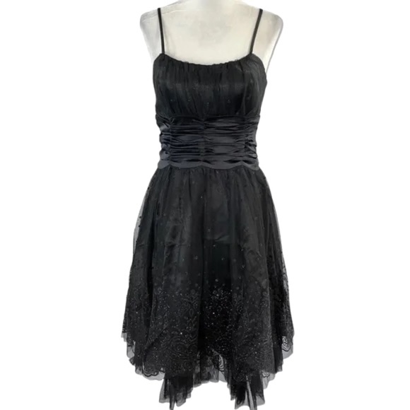 New Lucy Paris Glitter Polka Dot Tulle Satin Ruched Waist Dress Black Size Small - Picture 1 of 16